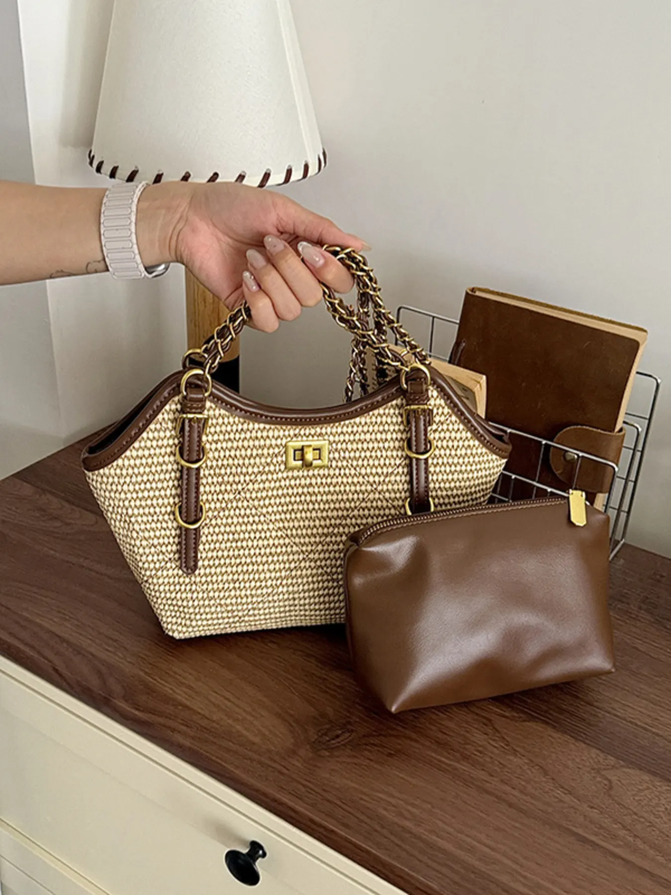 Vintage Woven Straw Crossbody Bag
