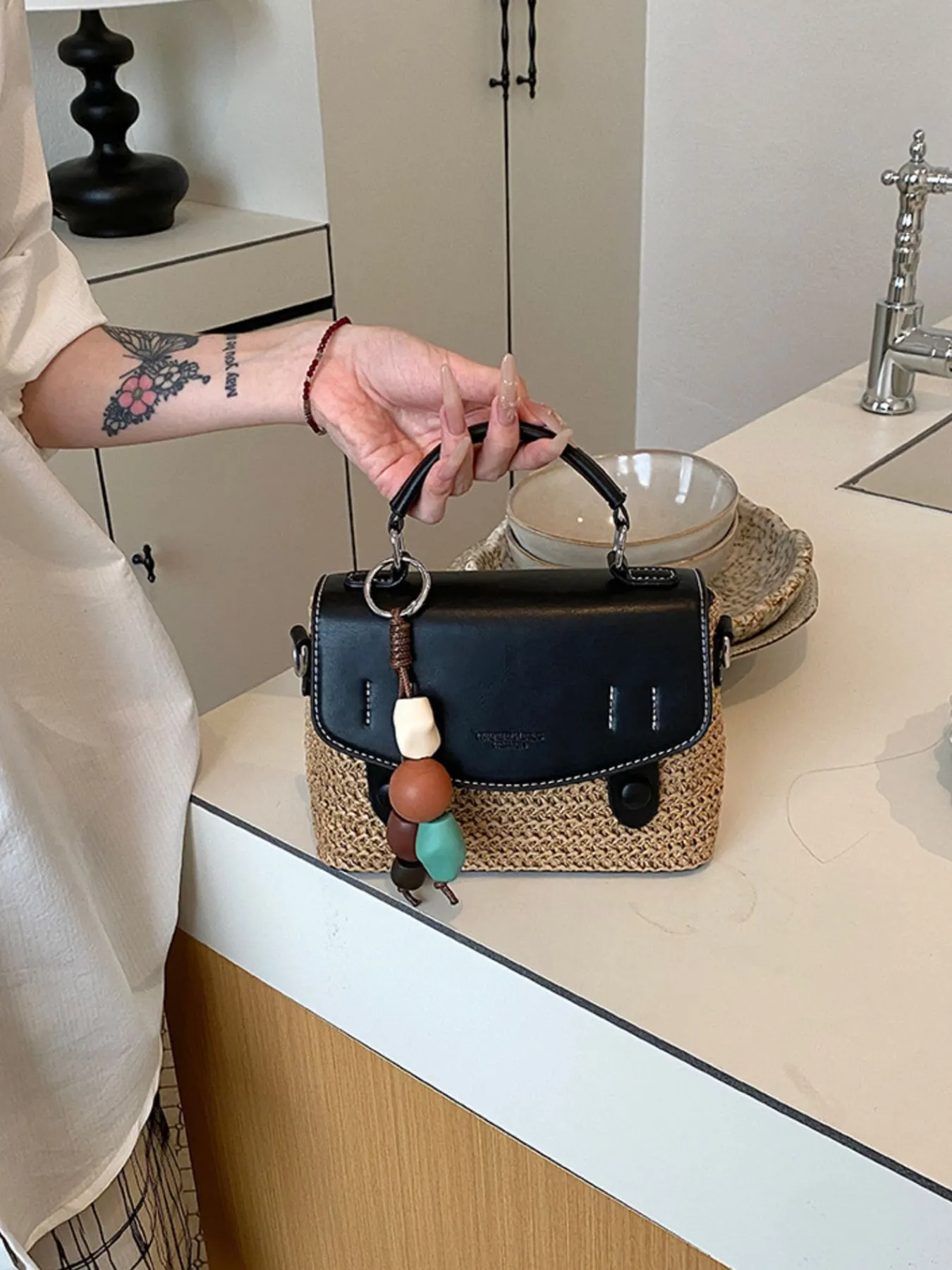 Two-Tone Woven Crossbody Bag