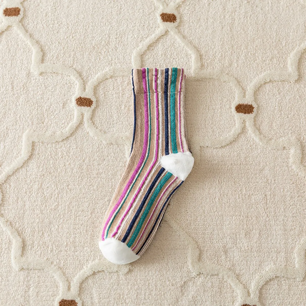 Multi-Color Striped Cotton Crew Socks